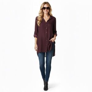 Lulu’s Women's Tunic Top "Catch the Breeze" Plum Purple Woven Polyester Size M